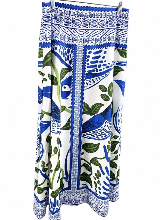 Vintage Dresses & Skirts - Vintage Blue White Green Parrot Print Maxi Skirt